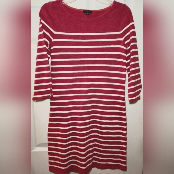 Talbots Dresses & Skirts - Talbots Petites  Pink White Stripe Knit Dress Womens Size P Cotton 3/4 Sleeve